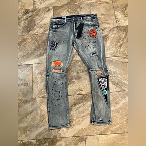 SMOKE RISE Mens Jeans Slim Tapered Fit 36/32